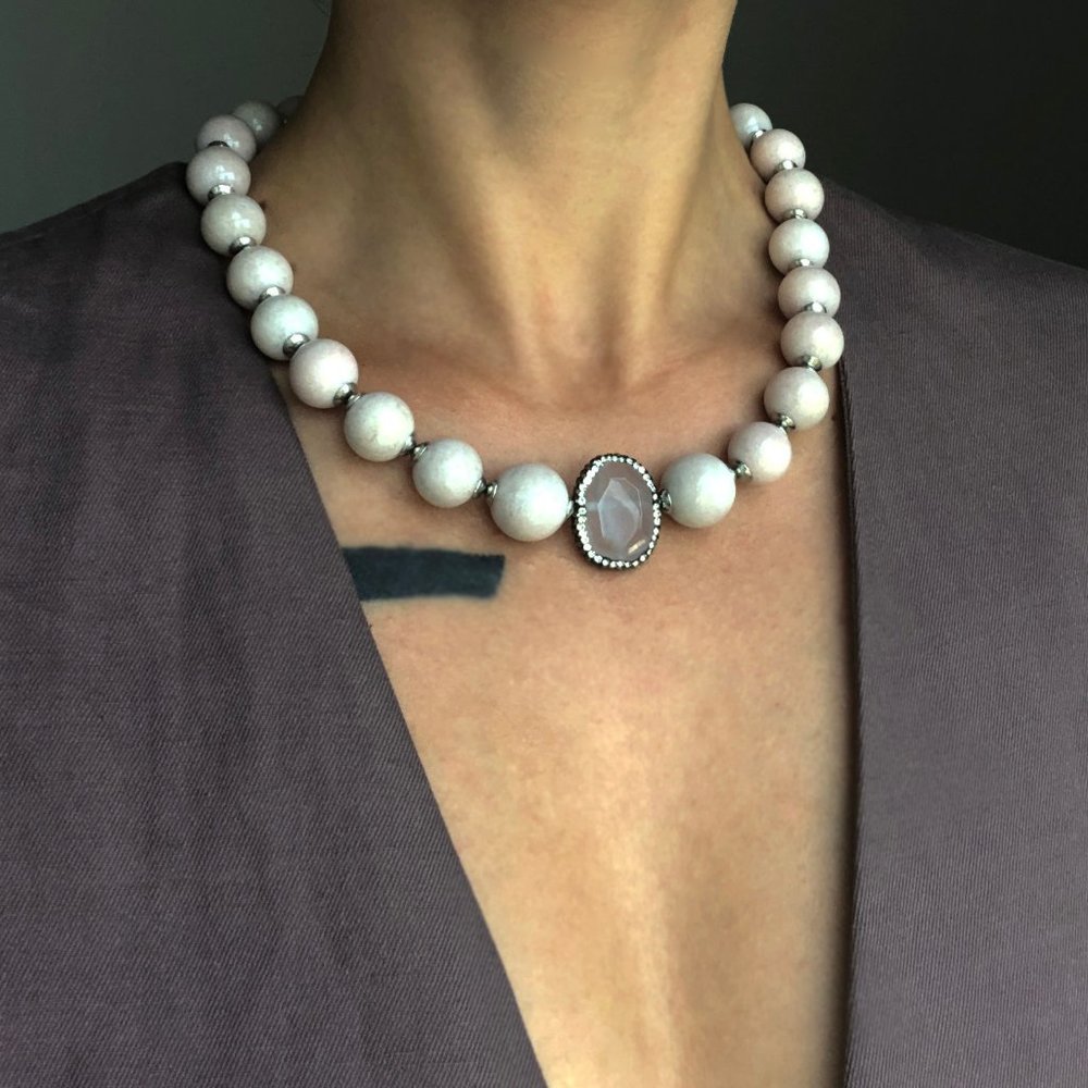 Pink bead necklace choker, super chunky rose quartz necklace